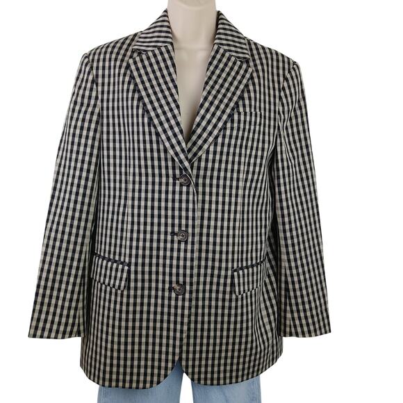 Everlane SZ 0 The ’80s Blazer Black Khaki Gingham Oversized Runs Large NWT - Picture 2 of 5